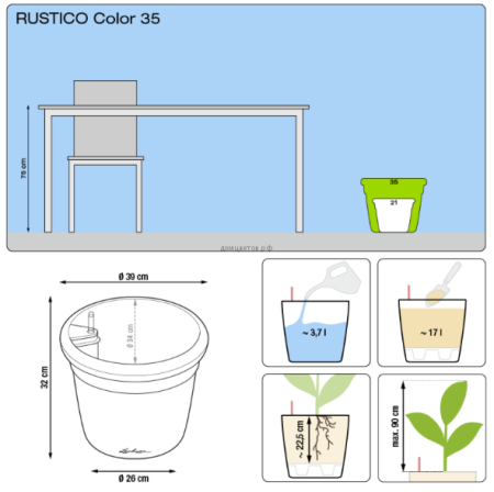 Кашпо RUSTICO color (Рустико Колор) 35 красный с системой автополива