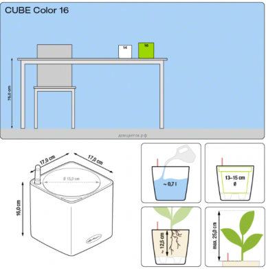 Кашпо CUBE COLOR (Кьюб)  16 Лайм с системой полива - Кашпо CUBE COLOR (Кьюб)  16 Лайм с системой полива