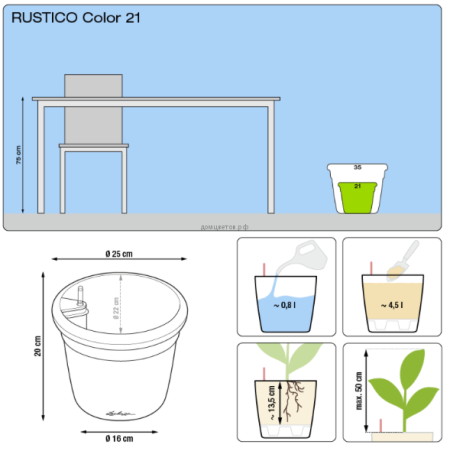 Кашпо RUSTICO color (Рустико Колор) 21 черный с системой автополива