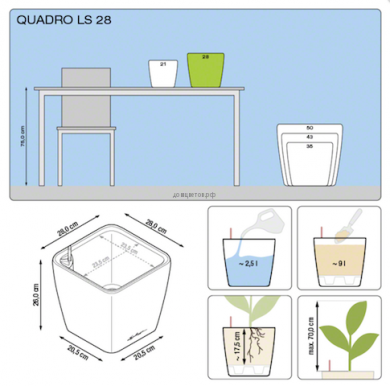 Кашпо Quadro (Квадро) 28 LS Серебряное с системой полива и съемным - Кашпо Quadro (Квадро) 28 LS Серебряное с системой полива и съемным