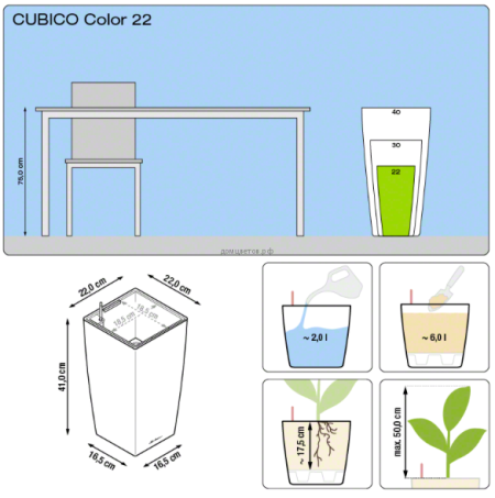 Кашпо Cubico Color (Кубико Колор) 22 Белое все-в-одном