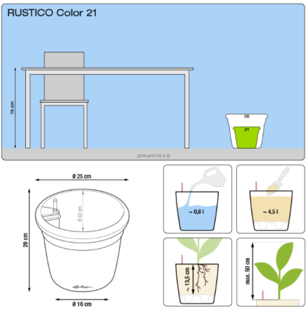Кашпо RUSTICO color (Рустико Колор) 21 красный с системой автополива