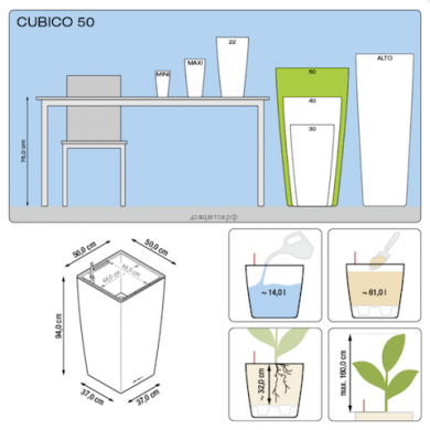 Кашпо Cubico (Кубико) 50 Белое с системой полива - Кашпо Cubico (Кубико) 50 Белое с системой полива