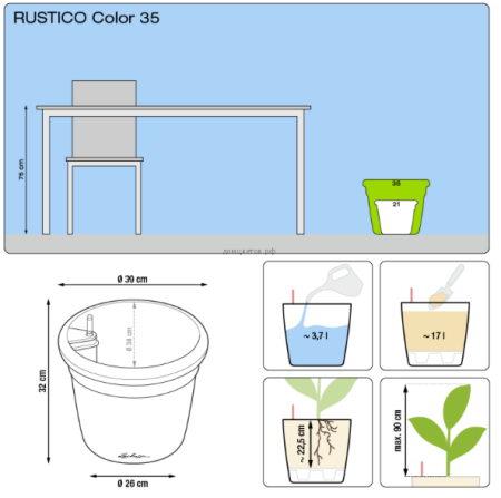 Кашпо RUSTICO color (Рустико Колор) 35 черный с системой автополива