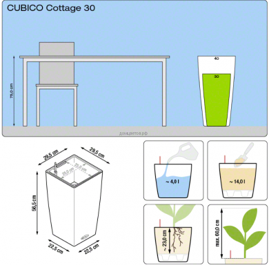 Кашпо Cubico Cottage (Кьюб Коттедж) 30 Белое с системой полива - Кашпо Cubico Cottage (Кьюб Коттедж) 30 Белое с системой полива