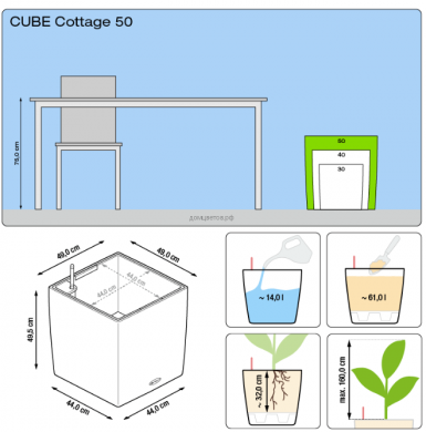 Кашпо Cube Cottage (Кьюб Коттедж) 50 Мокко с системой полива - Кашпо Cube Cottage (Кьюб Коттедж) 50 Мокко с системой полива