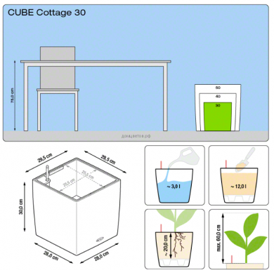 Кашпо Cube Cottage (Кьюб Коттедж) 30 Мокка с системой полива - Кашпо Cube Cottage (Кьюб Коттедж) 30 Мокка с системой полива