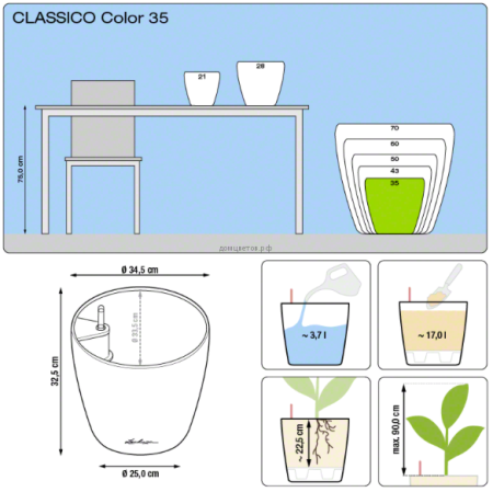 Кашпо Classico Color (Классико Колор) 35 Серое все-в-одном