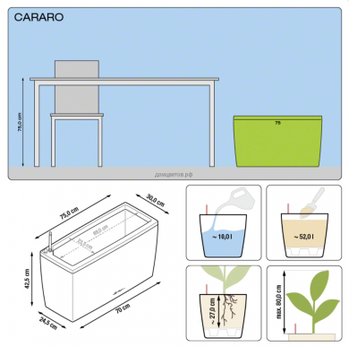 Кашпо CARARO (Караро) 75 Красное с системой полива - Кашпо CARARO (Караро) 75 Красное с системой полива