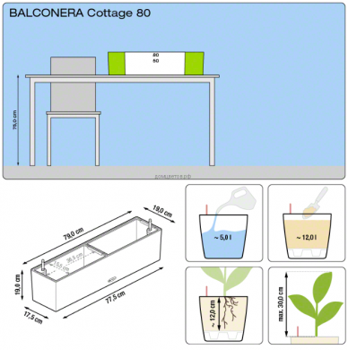 Кашпо Balconera Cottage (Балконера Коттедж) 80 Гранитное с системой полива - Кашпо Balconera Cottage (Балконера Коттедж) 80 Гранитное с системой полива