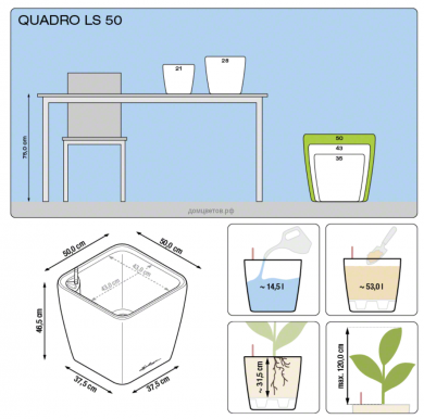 Кашпо Quadro (Квадро) 50 LS Антрацит с системой полива и съемным - Кашпо Quadro (Квадро) 50 LS Антрацит с системой полива и съемным