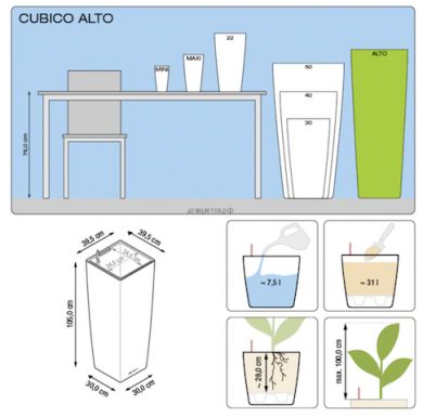 Кашпо Cubico (Кубико) Альто 40 Кофе с системой полива - Кашпо Cubico (Кубико) Альто 40 Кофе с системой полива