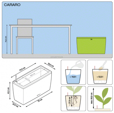 Кашпо CARARO (Караро) 75 Белое с системой полива - Кашпо CARARO (Караро) 75 Белое с системой полива