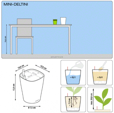 Кашпо MINI-DELTINI (Мини-Дельтини) Серо-коричневое с системой полива - Кашпо MINI-DELTINI (Мини-Дельтини) Серо-коричневое с системой полива