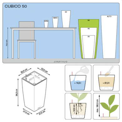 Кашпо Cubico (Кубико) 50 Антрацит с системой полива - Кашпо Cubico (Кубико) 50 Антрацит с системой полива