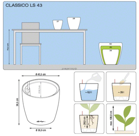 Кашпо CLASSICO (Классико) 43 LS Черное с системой полива и съемным