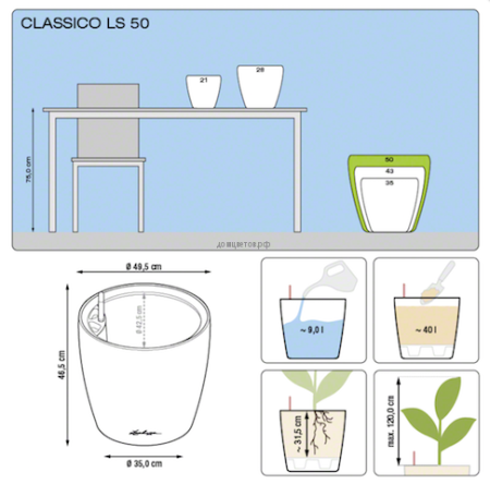 Кашпо CLASSICO (Классико) 50 LS кофе с системой полива и съемным