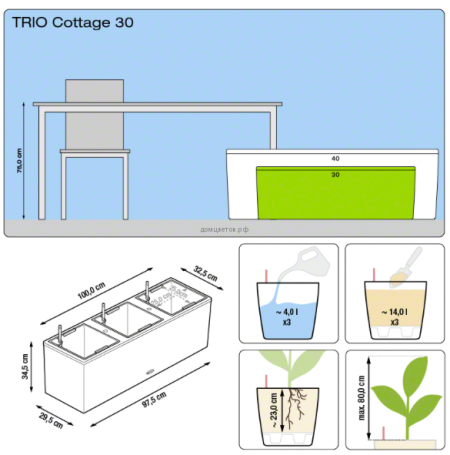 Кашпо Trio Cottage (Трио) 30 Коттедж Мокко с системой полива